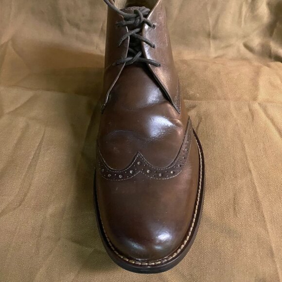 Stafford Mens Boots 9W Dix Chukka Wing Tip Brown Letaher Lace Up Classic - Picture 6 of 16